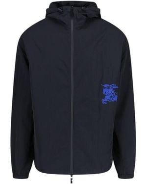 Burberry Logo Printed Zip-Up Hoodie - Blue