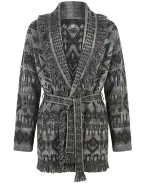 Alanui Long-Sleeve Belted Cardigan - Grey