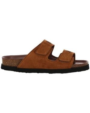 Palm Angels Logo-Print Touch-Strap Sandals - Brown