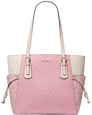 Michael Kors Voyager Large Color-Block Signature Logo Tote Bag - Pink