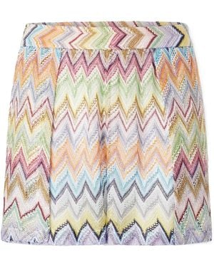 Missoni Striped Metallic Crochet-Knit Shorts - White