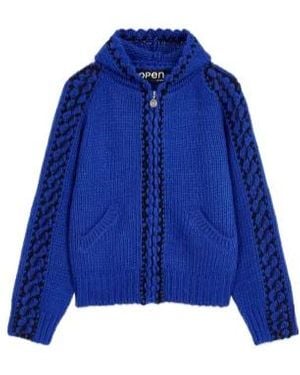 OPEN YY Stitch Zip-Up Knit Hoodie - Blue