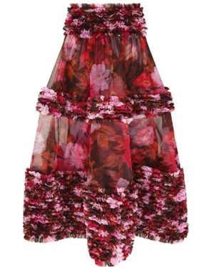Zimmermann Luna Ruffle Midi Skirt - Red