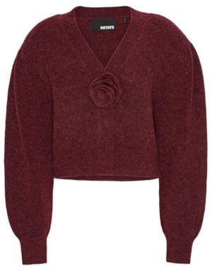 ROTATE BIRGER CHRISTENSEN Knitted Puff Sleeve Cardigan - Red
