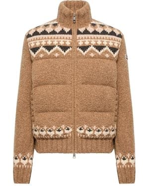 Moncler Geometric Bouclé Down Cardigan - Natural