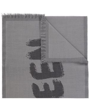 McQueen Wool Logo Print Scarf - Grey