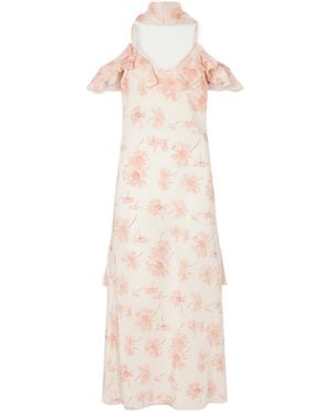 Rodarte Daisy Ruffled Floral-Print Silk Chiffon Midi Dress - Pink