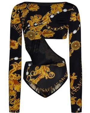 Versace Jeans Couture Chain Couture-Print Cut-Out Bodysuit - Black