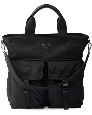 Prada Explore Re-Nylon And Leather Tote Bag - Black