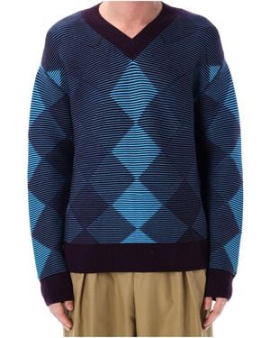 Dries Van Noten Mail Argyle Knitted Jumper - Blue