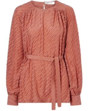 Giuliva Heritage Tea Belted Frayed Silk Blouse - Pink