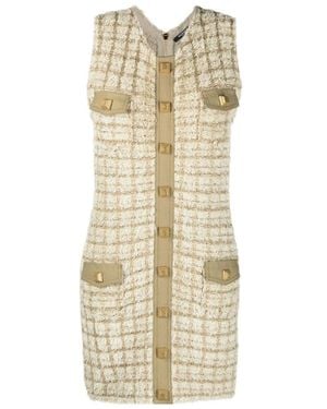 Balmain Buttoned Sleeveless Tweed Mini Dress - Natural