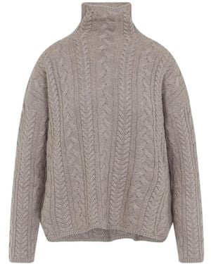 Max Mara Cable-Knit Turtleneck Jumper - Grey