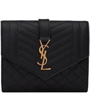 Saint Laurent Monogram Compact Tri-Fold Wallet - Black
