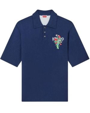 KENZO Archive Bouquet' Embroidered Knitted Polo - Blue