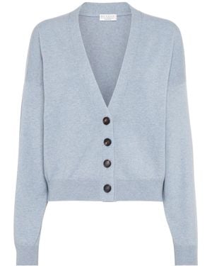 Brunello Cucinelli V-Neck Cashmere Cardigan - Blue