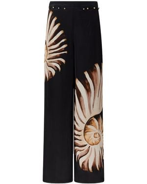 FARM Rio Printed Wide-Leg Trousers - Black
