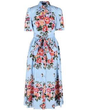 Dolce & Gabbana Dolce&Gabbana Poplin Chemisier Dress Print Bouquet Of Flowers - Blue