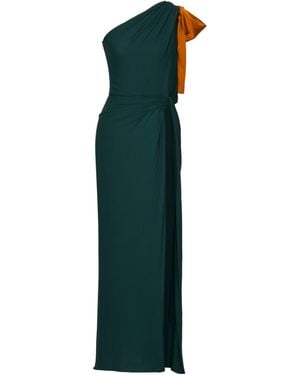 Saint Laurent One-Shoulder Draped Dress - Green