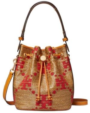 Tory Burch Logo Detailed Drawstring Bucket Bag - Brown