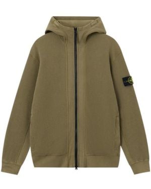 Stone Island Logo Patch Zip-Up Hoodie - Green
