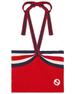 Gucci Halterneck Knitted Cropped Top - Red