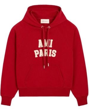 Ami Paris Ami Embroidery Hoodie - Red
