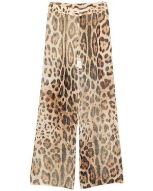 ERMANNO FIRENZE Wide-Leg Animal-Print Trousers - Natural