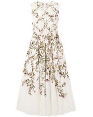 Giambattista Valli Pleated Floral-Print Cotton-Poplin Midi Dress - White