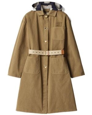 Miu Miu Old Gabardine Single-Breasted Coat - Natural