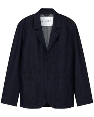 Closed Notch-Lapel Patch-Pocket Denim Jacket - Blue