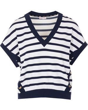 Liu Jo V-Neck Striped T-Shirt - Blue