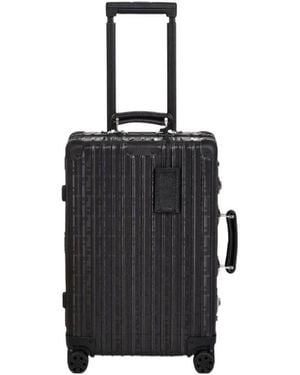 Fendi Aluminum Trolley Case With Leather Details - Black