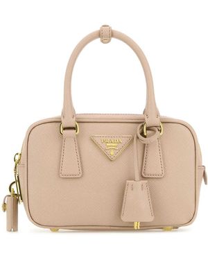 Prada Triangle-Logo Zipped Tote Bag - Natural