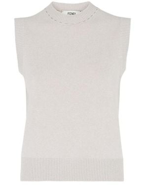 Fendi Crewneck Knitted Gilet - White