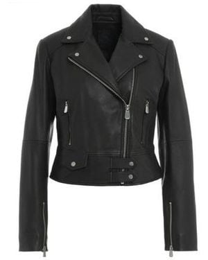 Pinko Short Zipped Leather Biker Jacket - Black