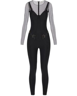 Elisabetta Franchi Tulle Long-Sleeved Jumpsuit - Black