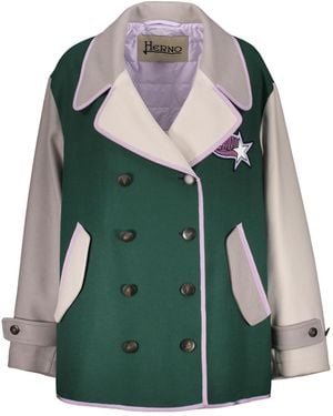 Herno Double-Breasted Wide-Collar Jacket - Green