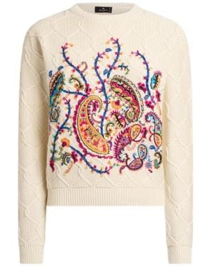 Etro Cotton-Blend Jumper With Floral Paisley Embroidery - White