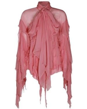 Blumarine Ruffled Tie-Neck Sheer Top - Pink