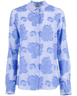 Mazzarelli Damask-Pattern Striped Shirt - Blue