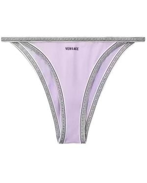 Versace Embroidered-Logo Bikini Bottoms - Purple