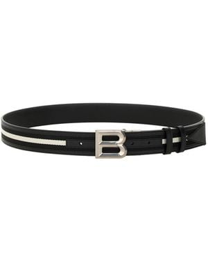 Bally Logo-Buckle Stripe-Detailed Belt - White