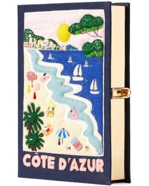 Olympia Le-Tan Embroidered Canvas Clutch - Blue