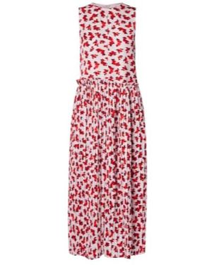 Jil Sander Floral Pleated Midi Dress - Red
