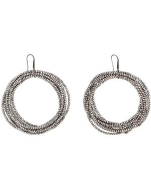 Brunello Cucinelli Large Spinel Bead Hoop Earrings - White
