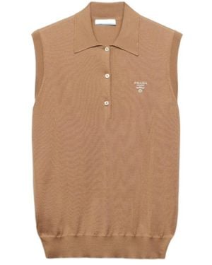 Prada Sleeveless Knitted Polo Shirt - Brown
