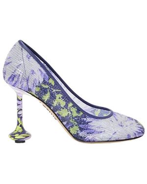 Loewe Sequinned Floral Toy Court Shoes 90 - Blue