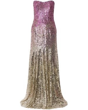 Jenny Packham Sequined Chiffon Gown - Natural