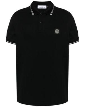 Stone Island Logo-Patch Contrast-Trim Polo Shirt - Black